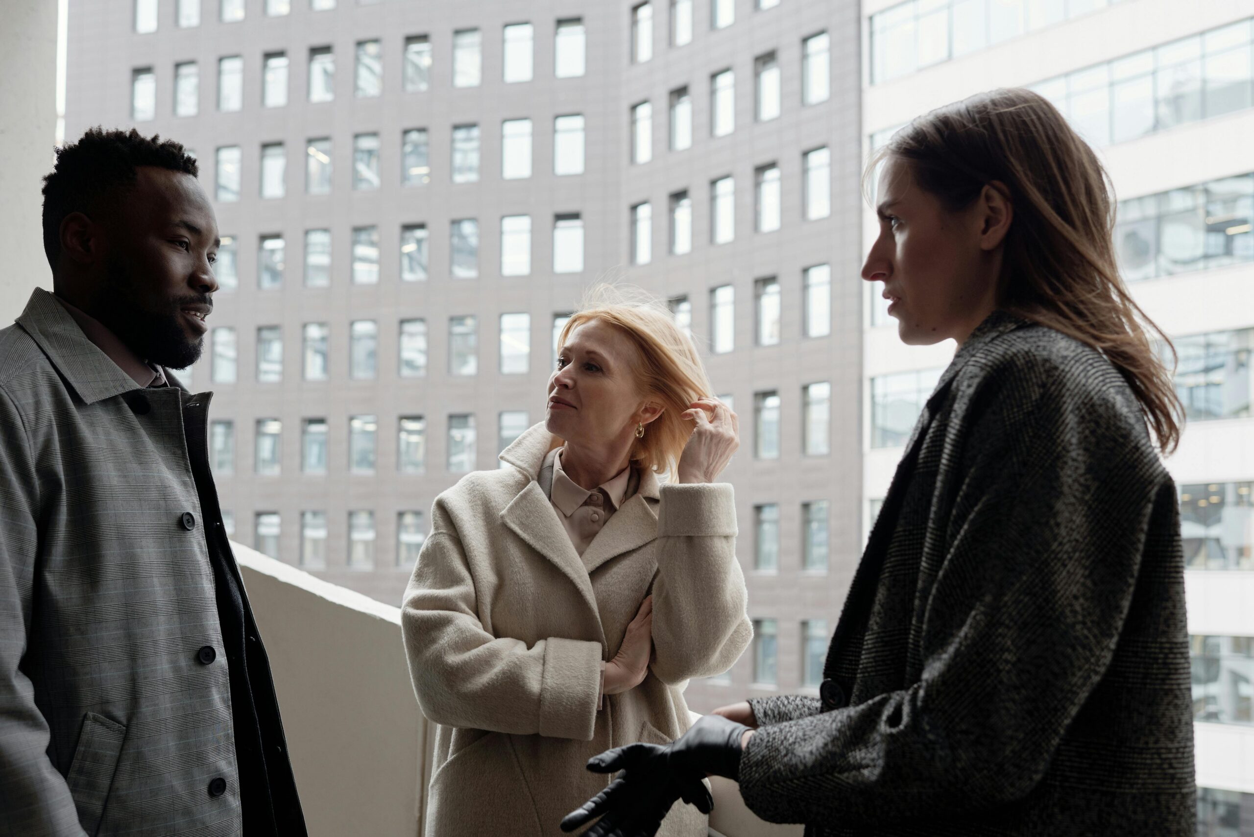 A group of people talking.