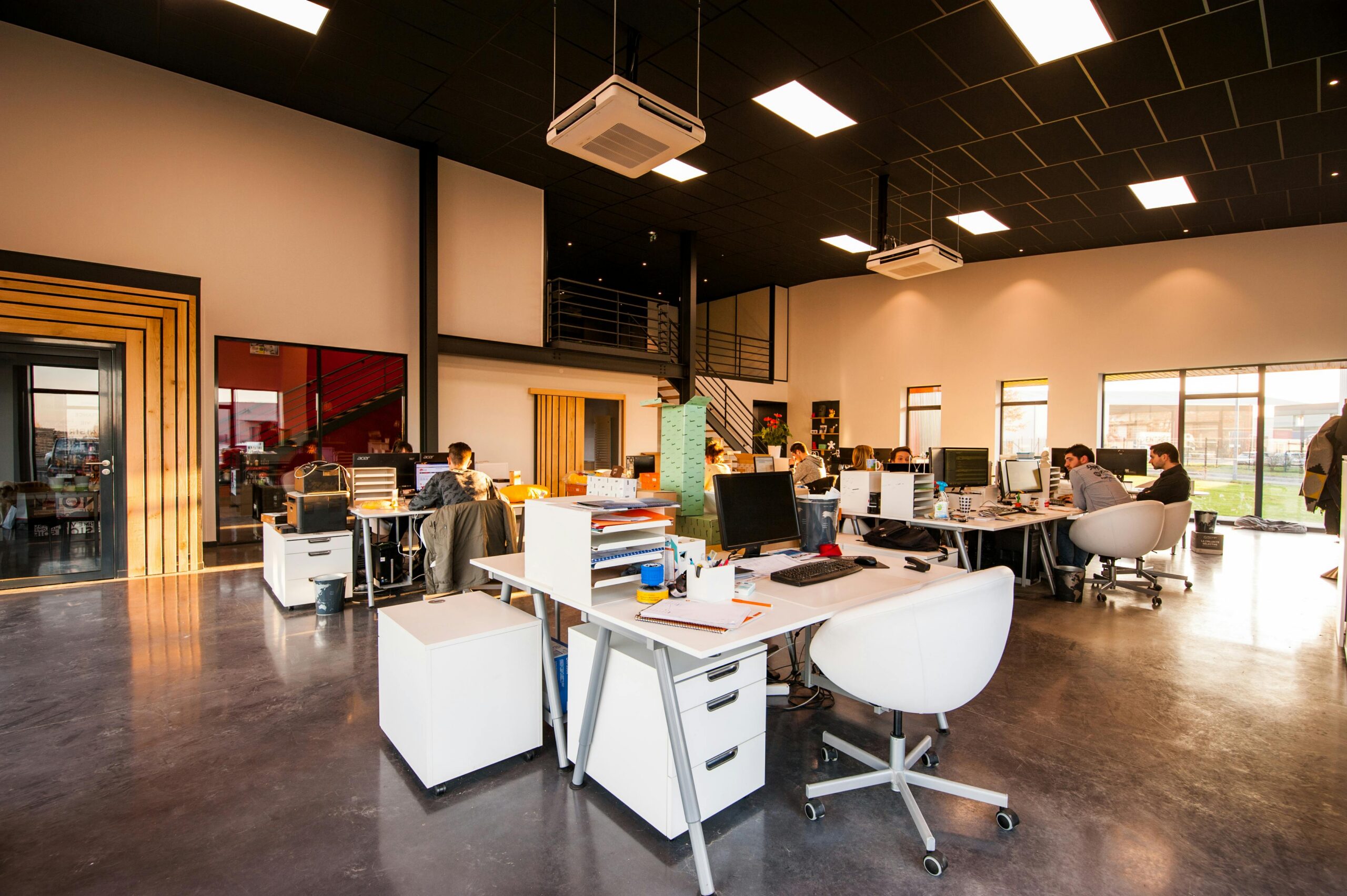 A spacious and modern open-plan office.